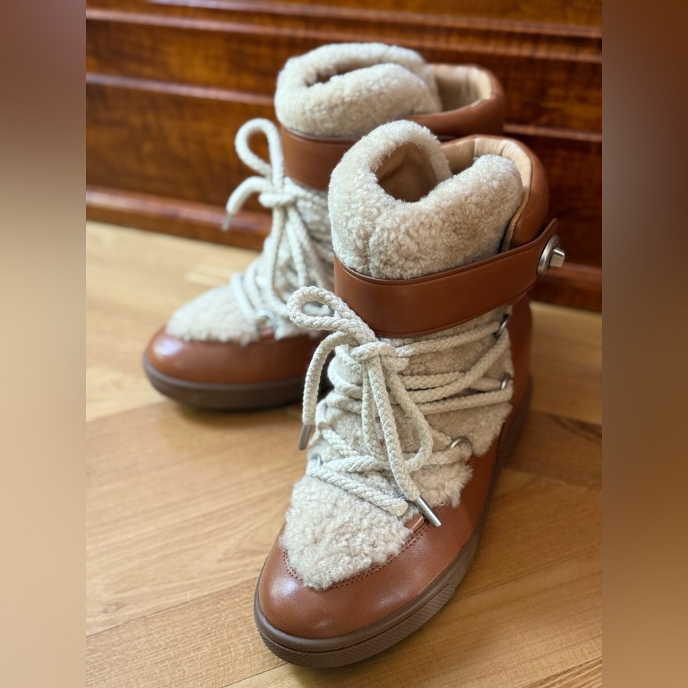Coach Monroe Shearling Boots in Brown and Cream- like new!